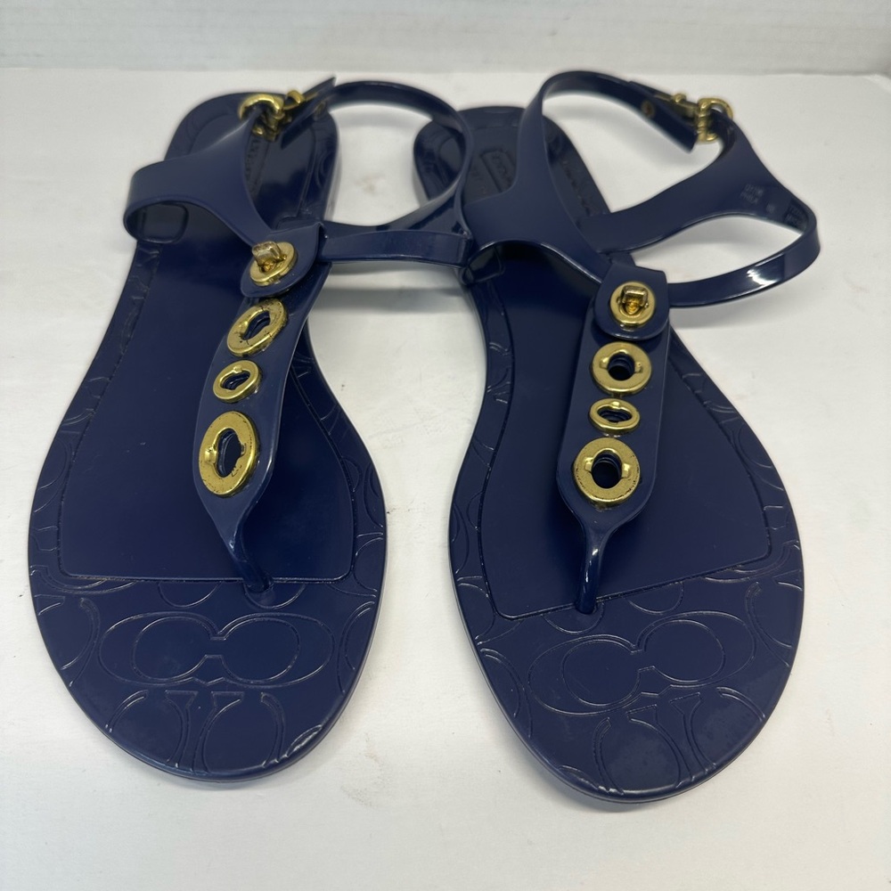 Coach Phila Jelly Thong Navy Signature Sandal Size 8B